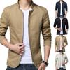 Casual Men Autumn Solid Color Stand Collar Zipper Pockets Thin Slim Blazer Coat