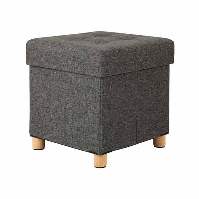 Upholstered Quilted Pouf with Storage Capacity 33L Wooden Legs