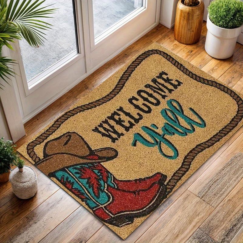 Welcome Y'all Cowboy Boot Doormat Absorbent Machine Mat with Western \for KitchenLiving Room Bedroom Bathroom Laundry Room Decor