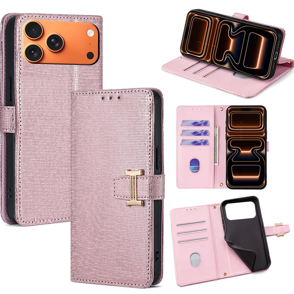 

For iPhone 17 Pro Max Case Metal I-Buckle PU Leather Wallet Phone Cover