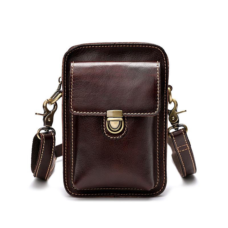 Borsa a Spalla in Vera Pelle conciata al vegetale e lucidata a mano, Strato Superiore di Pelle di Mucca, Marsupio da Uomo, Piccola Borsa da Appendere, Stile Retro