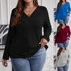 Autumn Winter Solid Color Plus Size Top Cross V-neck Long Sleeved Groove Brushed Pullover T-shirt