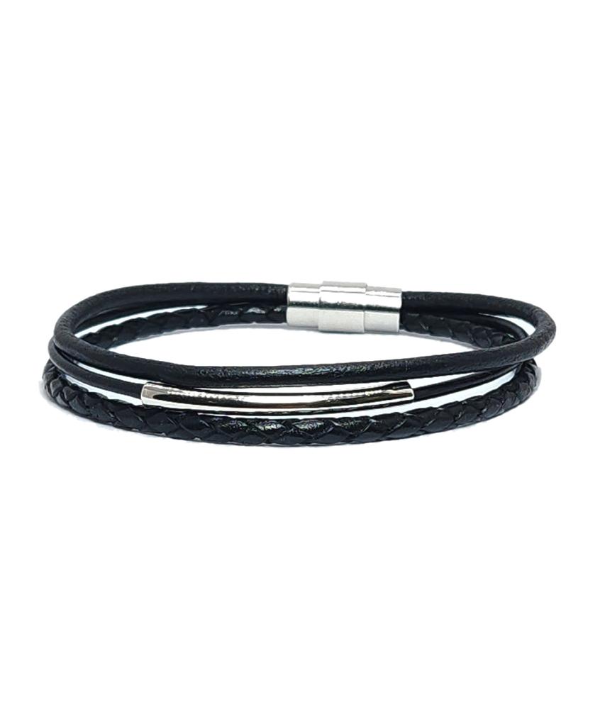 The Shirts Studio Black Layered Minimal Leather Bracelet