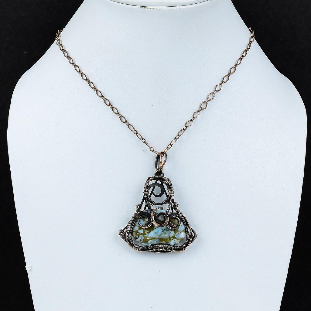 Copper Larimar Pendant Copper Wire Wrapped Gemstone Pendant Copper Jewelry Pendant For Women Handmade Pendant Larimar Jewelry Gift For Wife