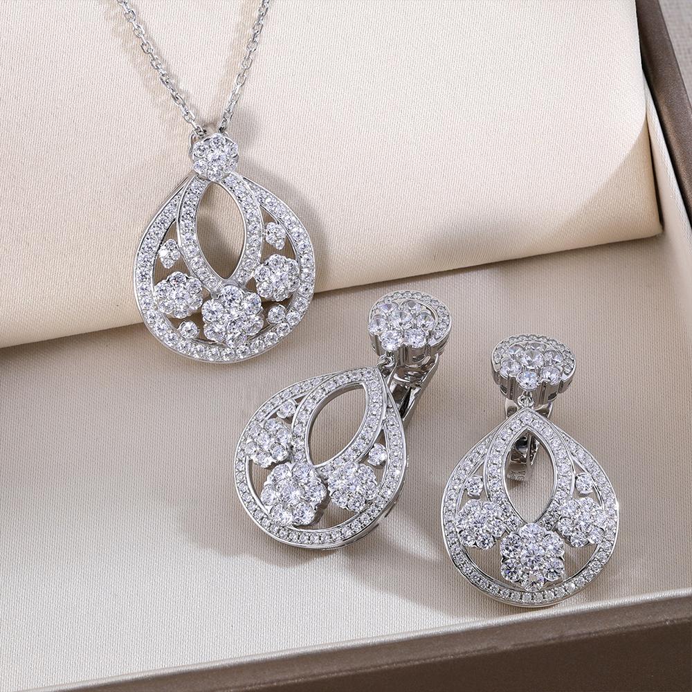 S925 Silver Pear Drop Pendant Luxury Snowflake Clavicle Chain Unisex European American Style Party Rhodium Plated Hot