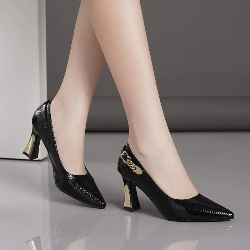 Fashion Women's Patent Leather High Heels Shoes Sexy Pointed Dress Shoes Elegant High Heels for Office Female Shallow Mouth Single Shoes