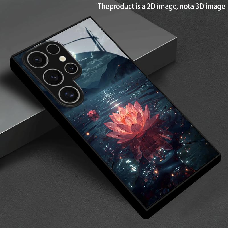 Lake Mountain Lotus Reflection Pattern 2D Phone Case for Samsung S26 S25 S24 S23 S22 S21 S20 Tempered Glass Protective Cover