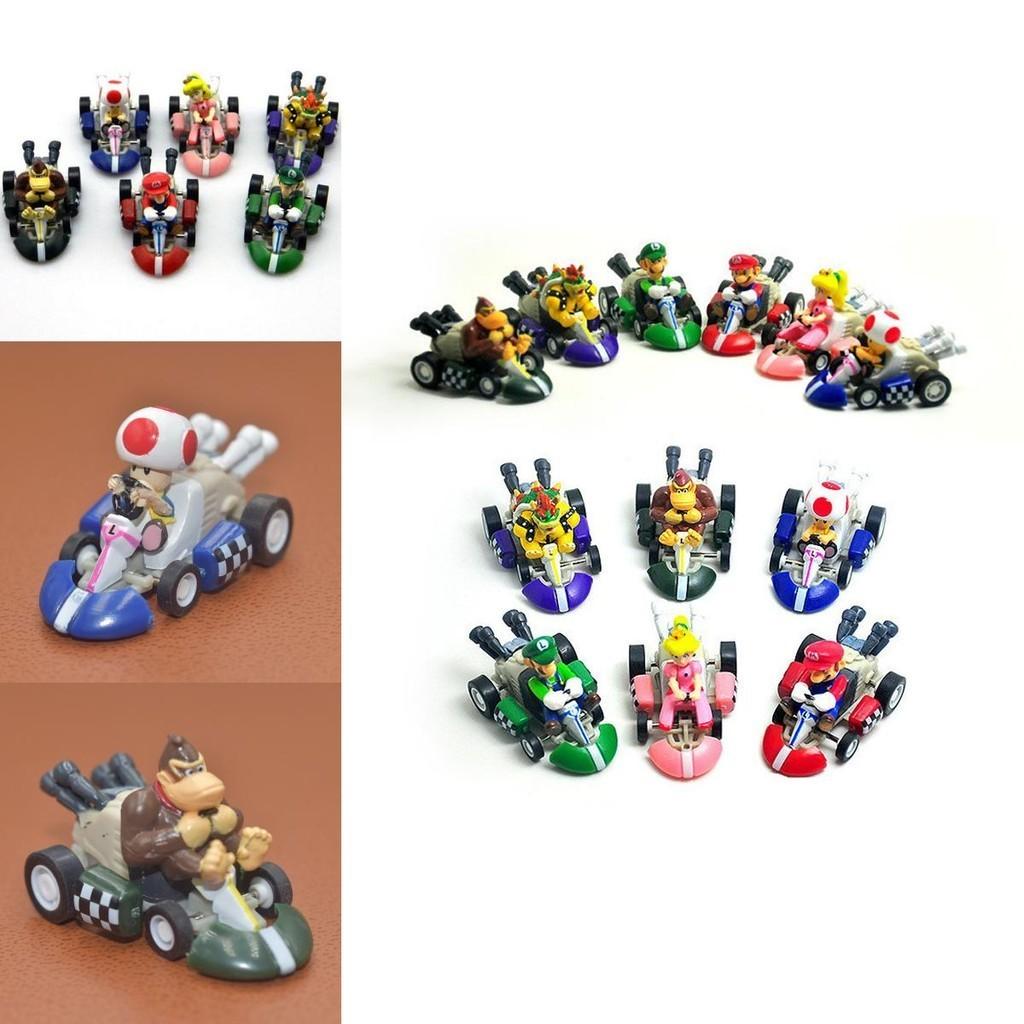 Super Mario Bros Kart Pull Back Car Action Figure Set 6 Pcs Colorful Collectibles