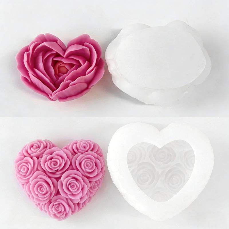 2Pcs Flower Heart Silicone Molds Food Grade Silicone Temperature Resistant for Candle Soap Chocolate Cake Baking Molds