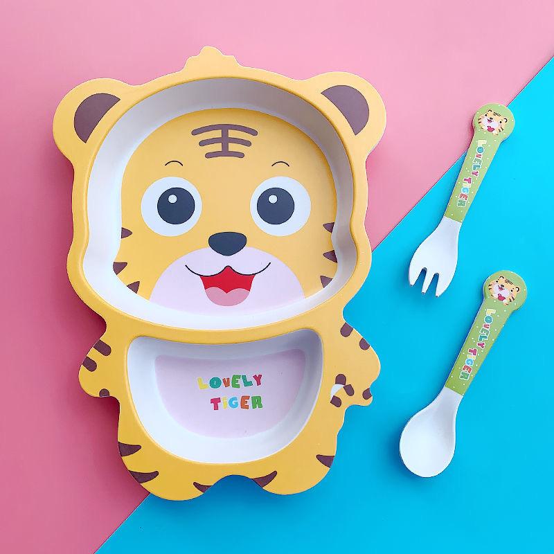 Cartoon cute bamboo fiber children's tableware set animal household baby auxiliary food bowls divided plate eco friendly dishset