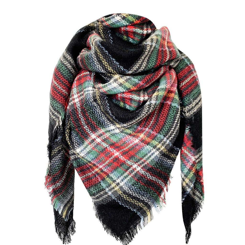 Women's Autumn And Winter Christmas Fashion Warm Casual Solid Color Plaid Long Scarf