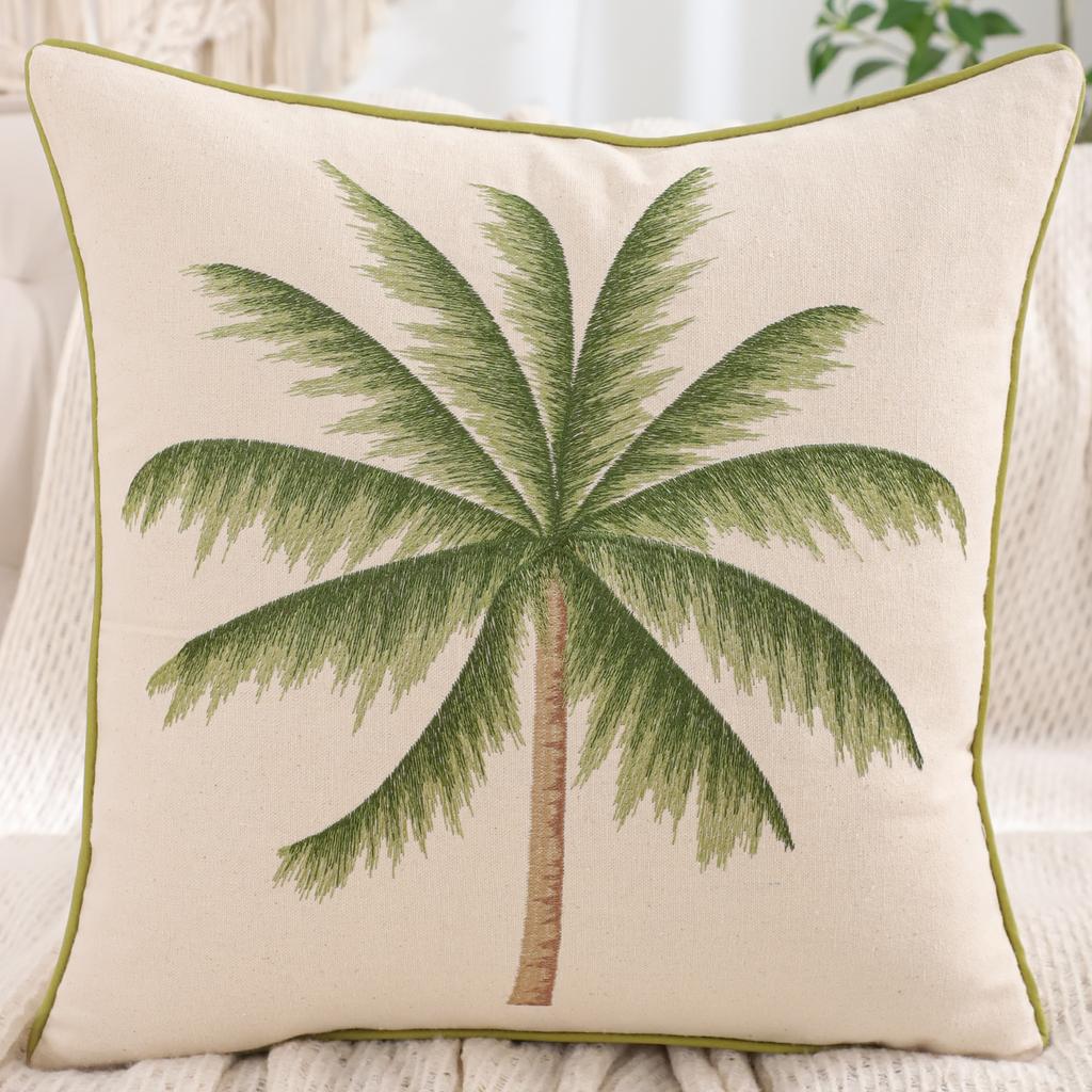 1 Stück Palmenbaum Bestickte Kissenhülle Leinwand Frühling Sommer Wohnzimmer Schlafzimmer Sofa Dekoration, Strandurlaub Stil