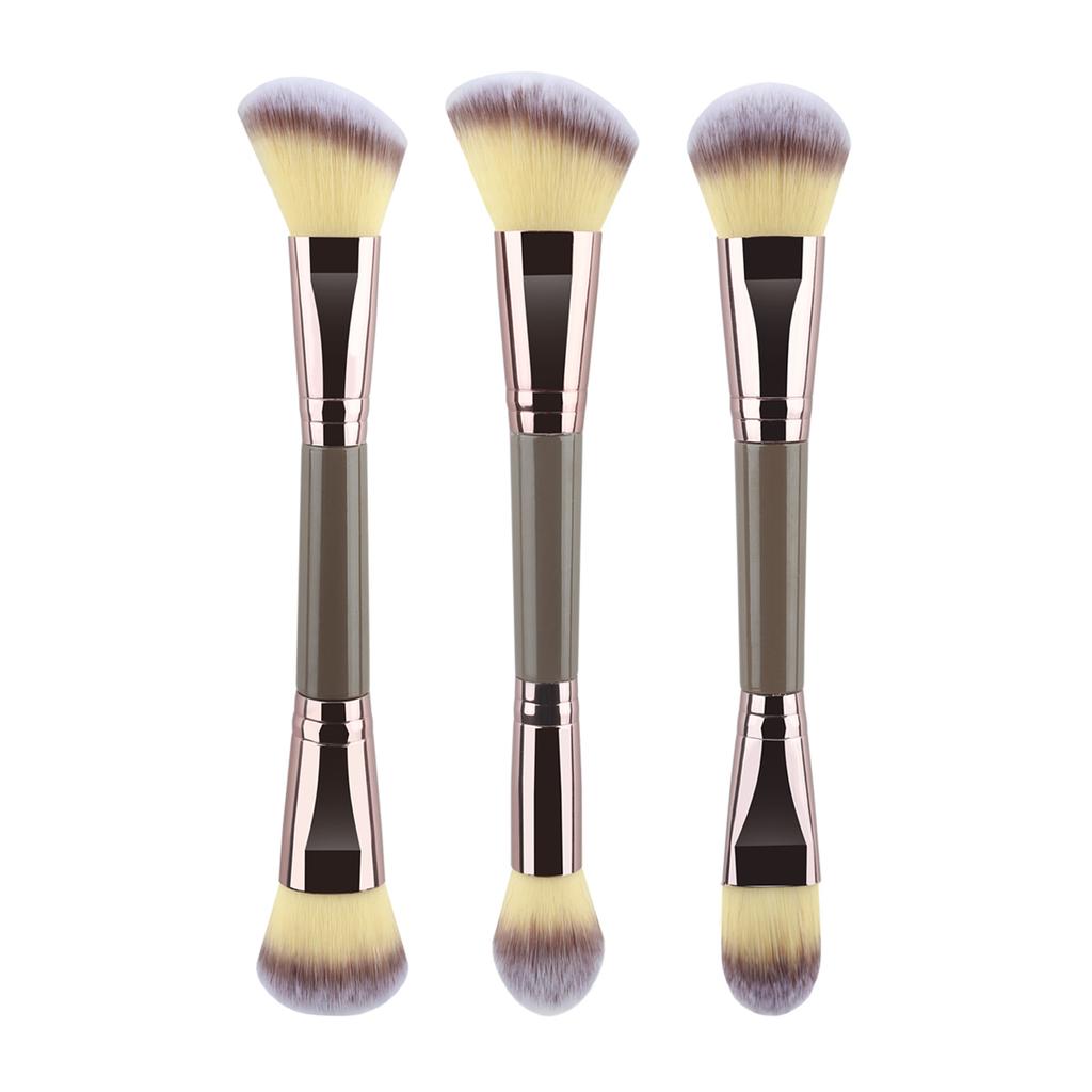 3Pcs Double Head Multi-Function Makeup Brush Set Wood Handle Powder Blusher Brush Foundation Make-up Brush Beauty Tool