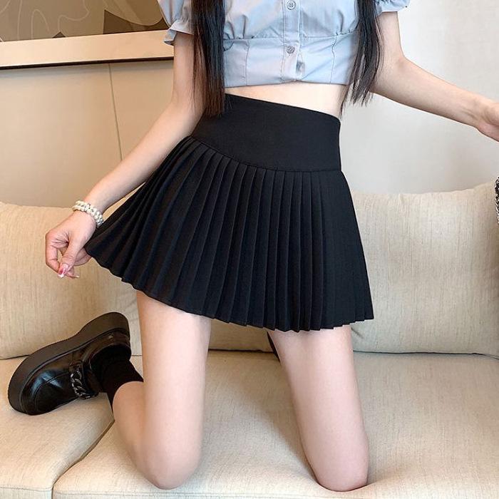 High-Waisted Summer A-Line Pleated Skirt for Women - Sweet & Fresh, Anti-Exposure, College Style, Petite Short Length.