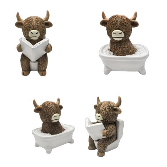 Estatueta Vaca das Terras Altas Fofa Estátua Vaca das Terras Altas Resina Banho/Leia Decoração Gado Escocês para Casa Cozinha Decoração de Mesa Bandeja de Andares