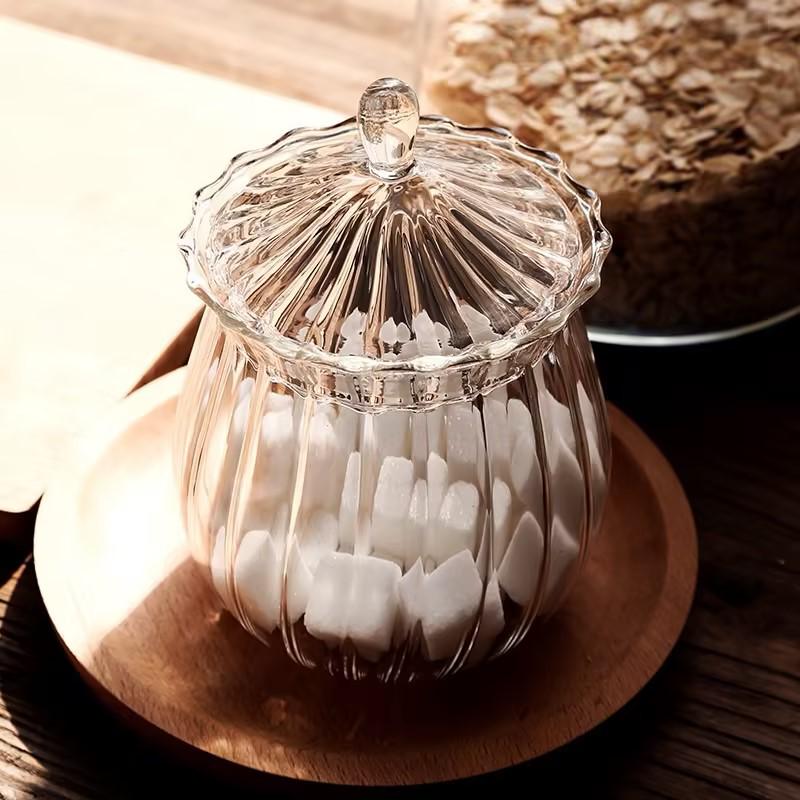 Clear Square Glass Storage Jar for Sugar, Candy, Tea, Coffee Beans, Snacks, and Dried Fruits.