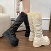 Stivali Alti da Cavaliere Donna 2026 Autunno Pizzo Piattaforma Moda Aumento Altezza Scarpe Stivaletti Lunghi Slim Punk da Donna Zapatos De Mujer