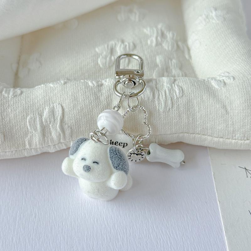 Милый мультяшный щенок с флоком, брелок-подвеска, Кавайный плюшевый животный брелок, Изысканные аксессуары для украшения рюкзака, Подарки A2