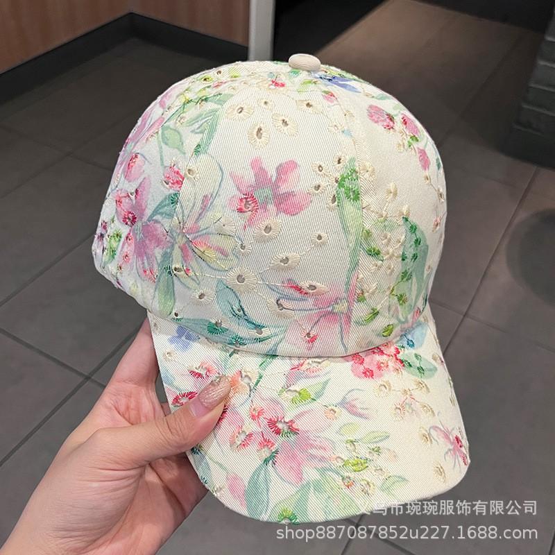 Womens Floral Embroidered Baseball Cap With Adjustable Fit - Sun Protection Hat In Cotton Stylish OL Fashion Accessory