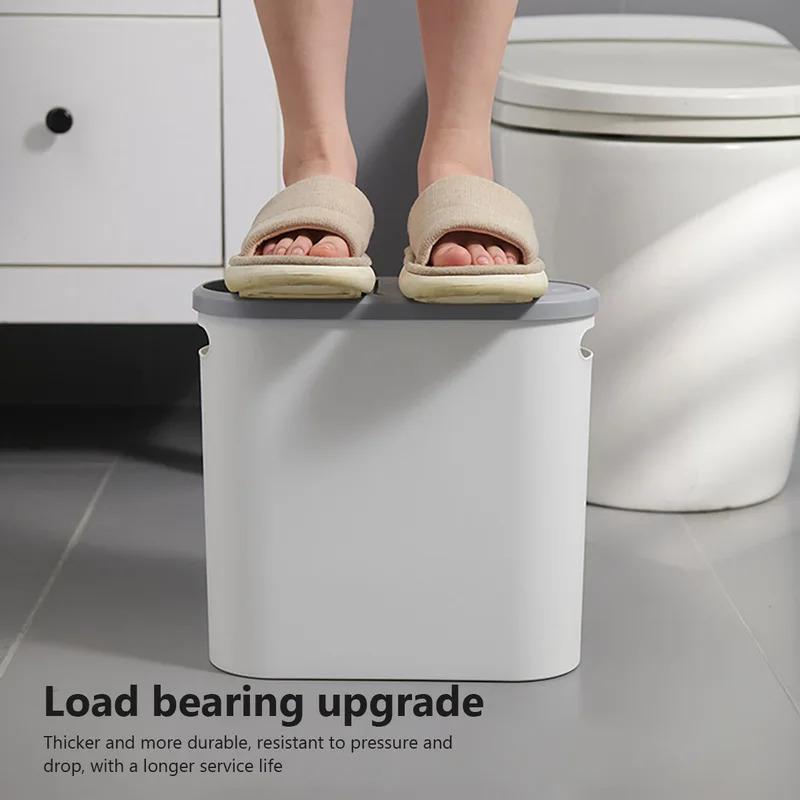 14 cm bred smal press-typ soptunna, 10L plastkorg med lock, papperskorg för badrum, kök, vardagsrum