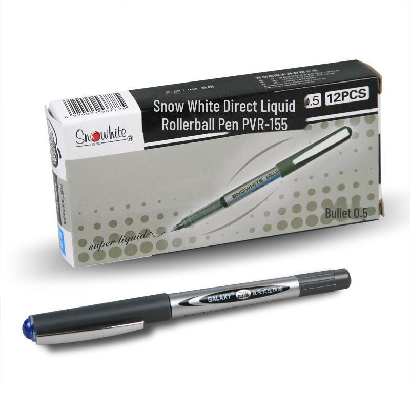Snow White Quick-Dry 0.38mm Liquid Ballpoint Pen, Refillable, Large-Capacity for Office & Study