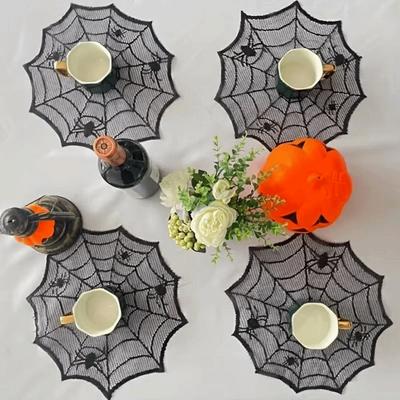 Hollow Out Spider Web Placemats 30cm Halloween Placemats Decorative Spider Web Table Mat  for Home