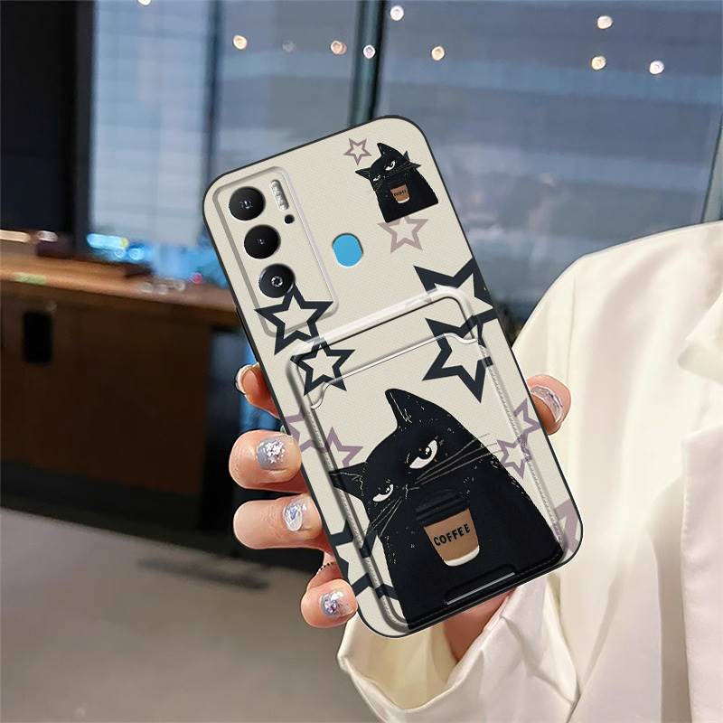 Card sleeve TPU Phone Case For Tecno Pova Neo Cartoon Silicone Shockproof Card bag Cute Fashion Design Card slot Cover