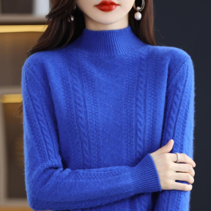 Autumn and Winter New Temperament Semi-turtleneck Twist Knitted Top Women's Thickened Loose Inner Bottoming Sweater Women's