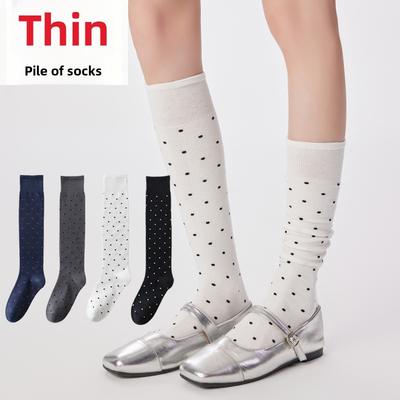 Calcetines de lunares para mujer, para primavera y otoño, finos, dulces y versátiles, adelgazantes, sin costuras, calcetines largos de algodón con lunares retro y rizo
