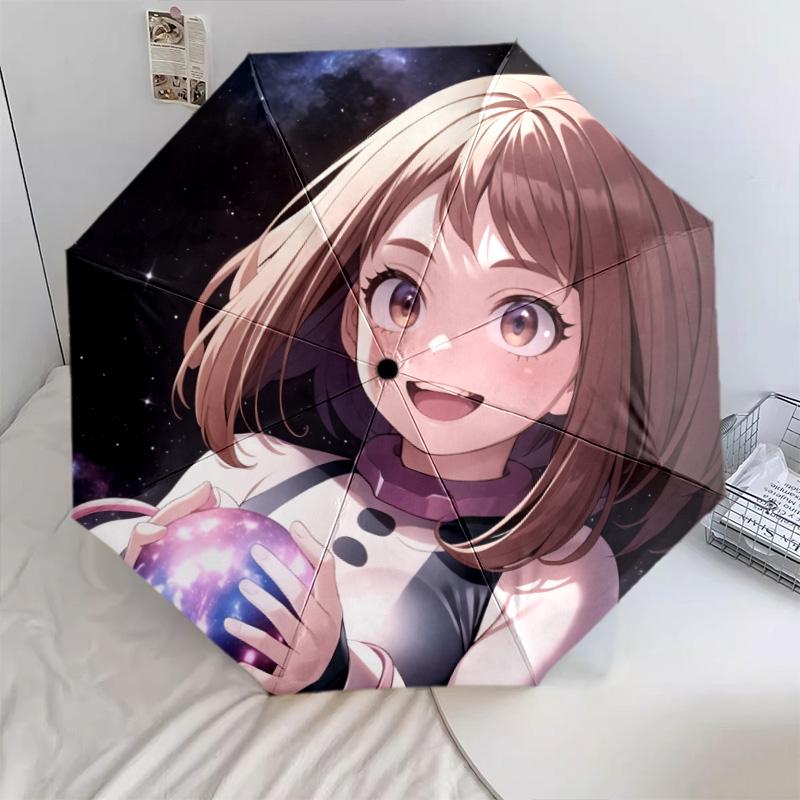 Ochaco Uraraka pattern, automatic folding umbrella, portable and foldable design, 8 ribs, a Christmas or birthday gift.