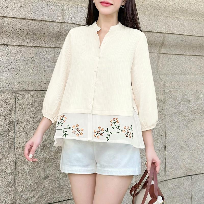 

ZANZEA Женская повседневная блузка свободного кроя с принтом, воротником-стойкой и рукавами 3/4 XL абрикосовый