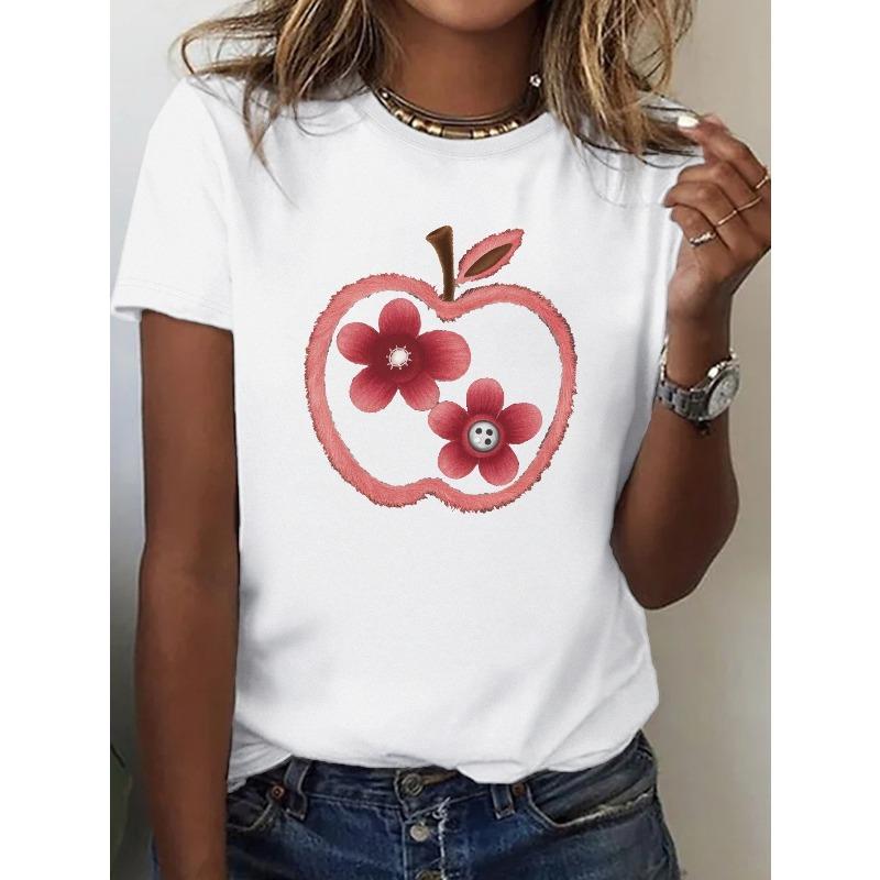 Women s Fashion Letter Print T-Shirt Minimalist Design Round Neck Soft Comfort Casual Everyday Top S белый