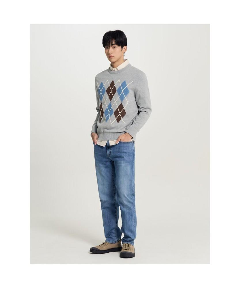 Binpolmen Cotton Argyle Knit Light Grey
