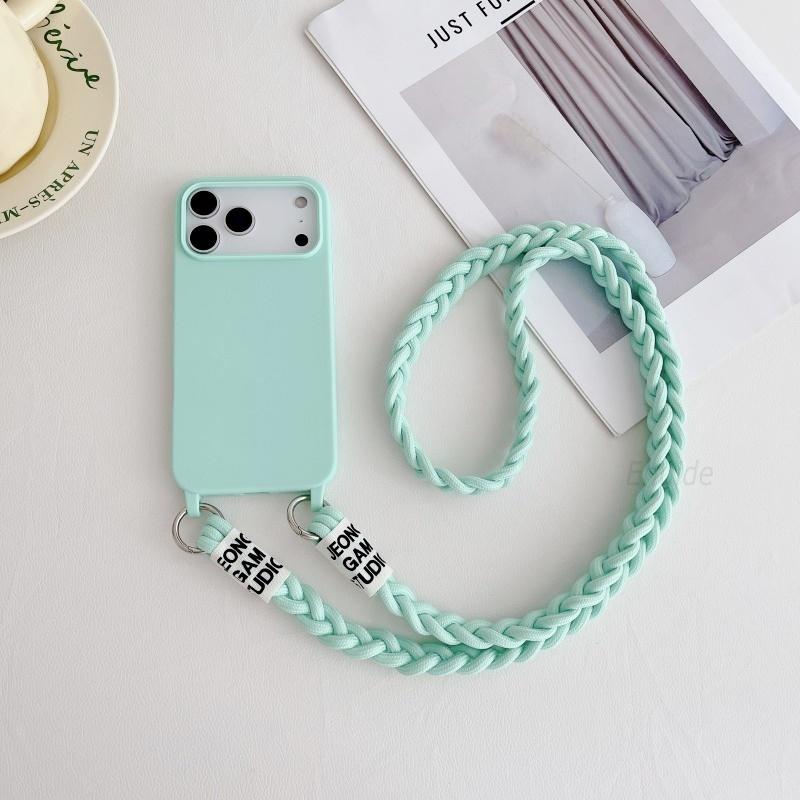 

Candy Lanyard Case For iPhone 16 Pro Max 17 Air 16E 11 12 13 14 Plus 15 Pro XS Shockproof Braid Crossbody Cord Strap Soft Cover for iPhone 17
