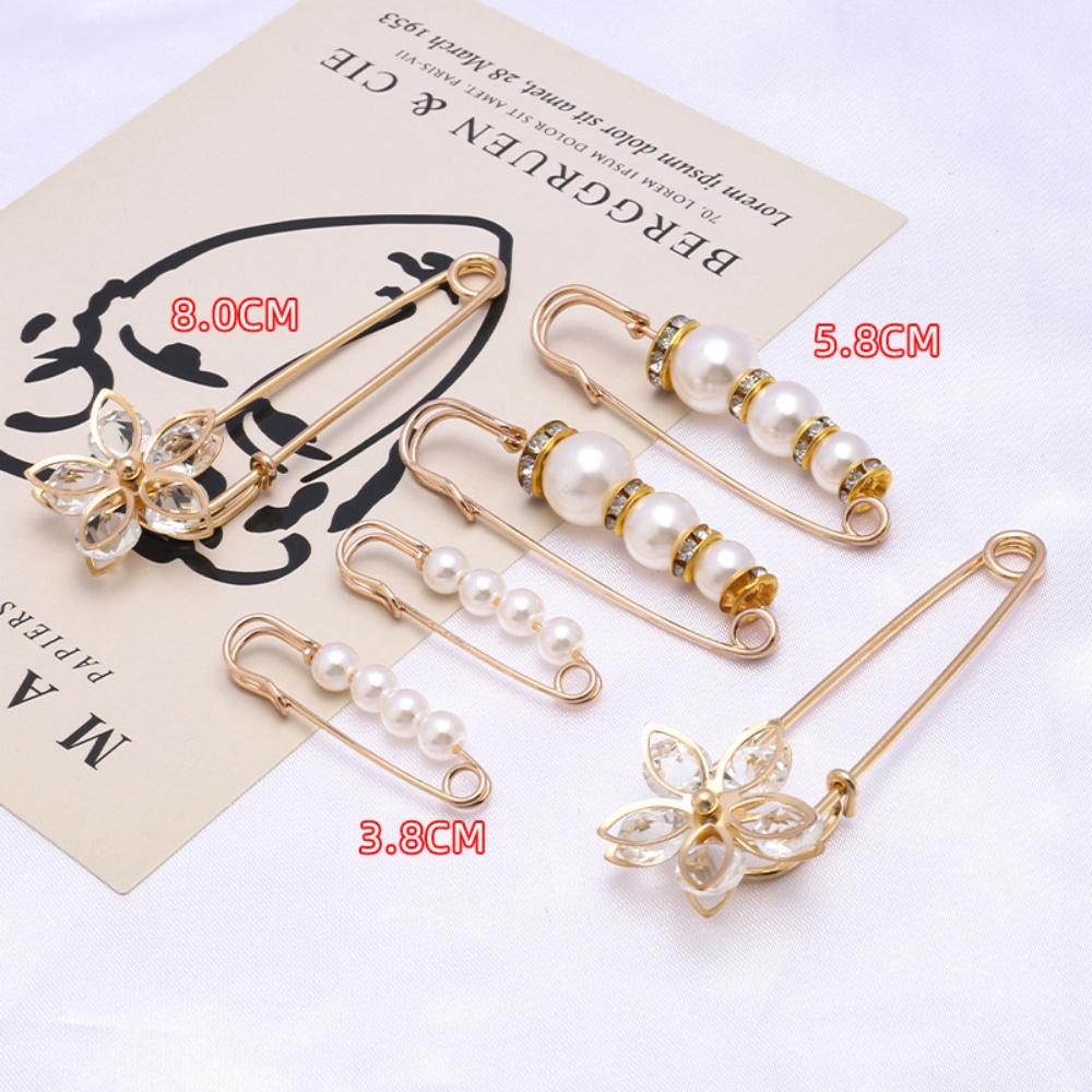6-Piece Set Pearl/Black Bead Waist Adjustable Safety Pins, Elegant Pants Waist Cincher Brooch, Ideal for Daily Clothing Repair