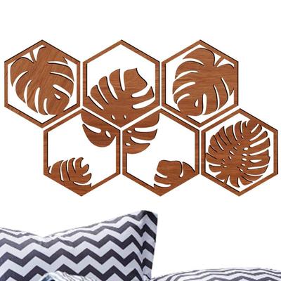 Palm Leaf Wall Art Wooden Board Leaf Splicing Wall Sticker Creative Hexagonal Wooden Wall Decoration Wall Art For Bedroom