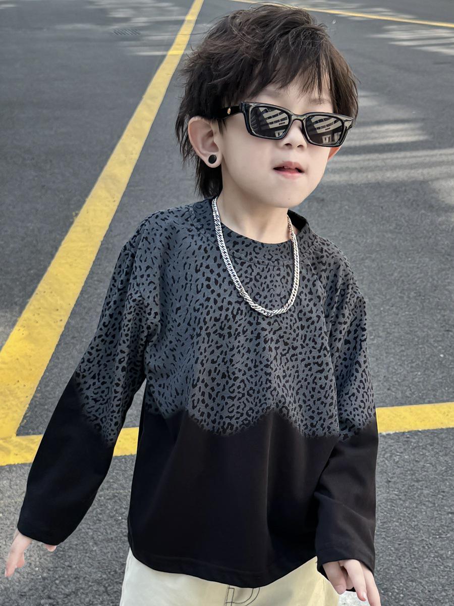 Boys  Cool Gradient Leopard Print Long-Sleeve T-Shirt - Autumn 2025 Fashion Trend. 100 cm