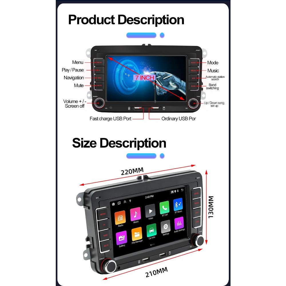 Car Radio Multimedia Player For Volkswagen/Volkswagen/Golf/Polo/Tiguan/Passat/b7/b6/SEAT/Leon/Skoda/Octavia 2 Din Android Carplay GPS 2+32GB