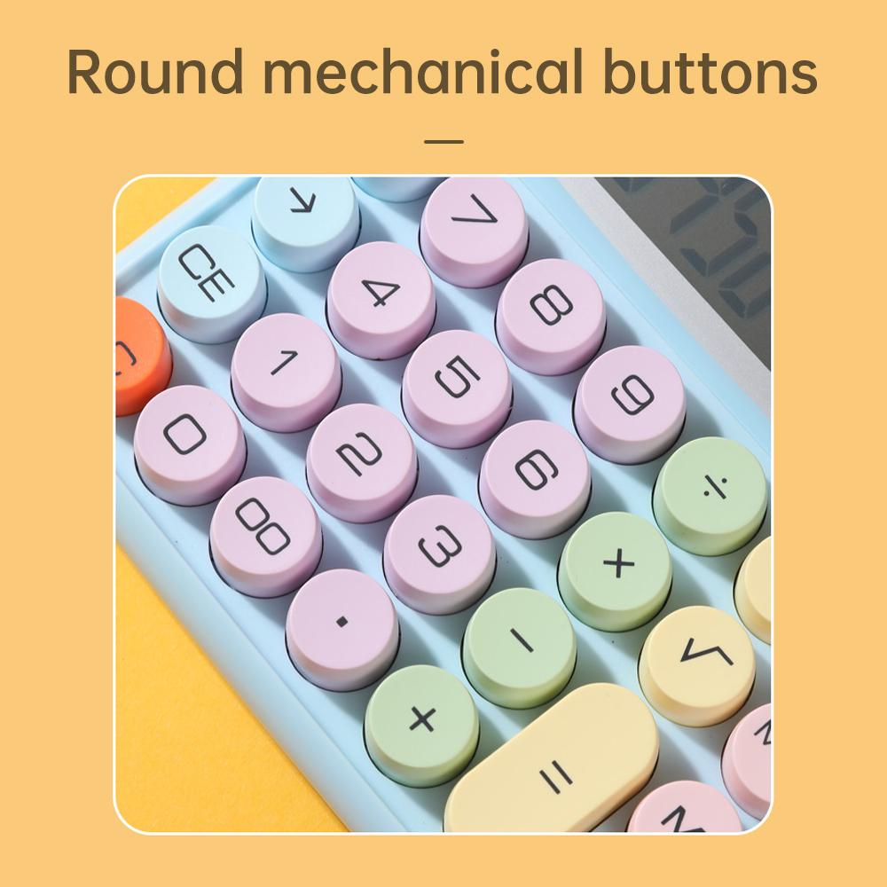 Mechanical Calculator 12 Digit Large LCD Display Big Round Button 15 degrees Tilt Screen Cute   Colored Dual Power Supply Calculator Suitable for