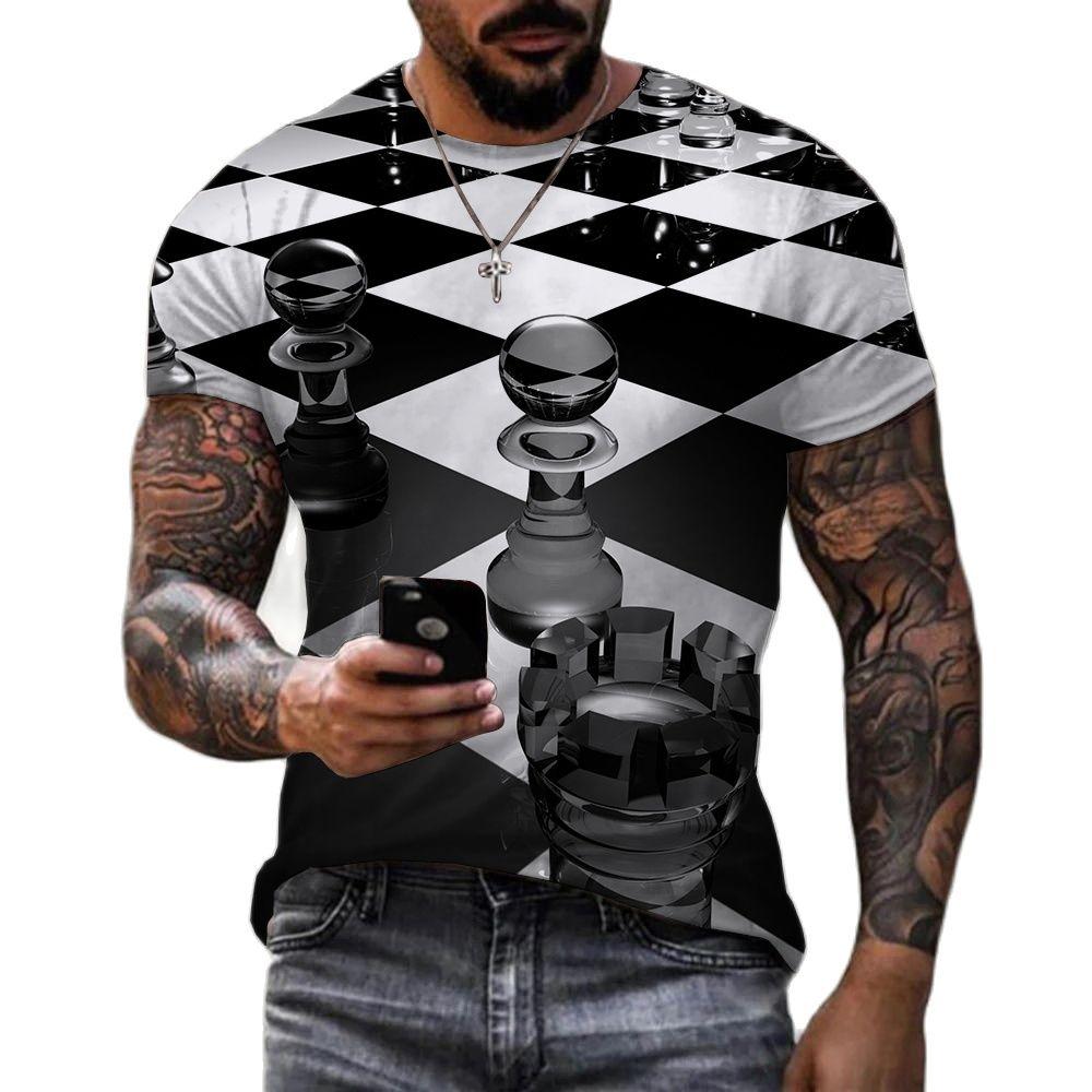 

Забавные шахматы, шахматная доска, черно-белые мужские футболки с 3D принтом, летние Harajuku, повседневная уличная одежда, футболки унисекс, одежда больших размеров XL