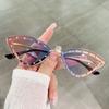 Vintage Cat Eye Women Luxury Diamond Sunglasses Rimless Ocean Lens Female Triangle Rhinestone Sun Glasses Shades Uv400