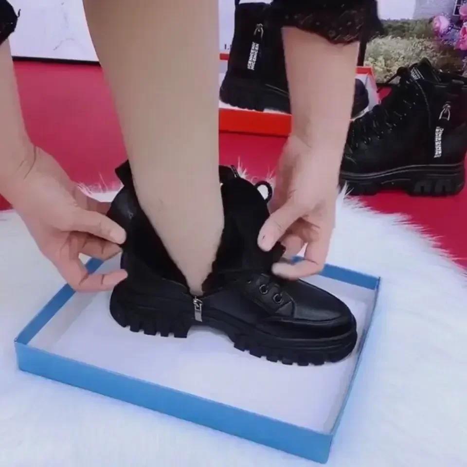 Fashion Fashion Casual Shoes Women New 2025 Winter Warm Plus Velvet All-Match Black Ankle Boots Thick-Soled Cotton Sneakers Zapatillas