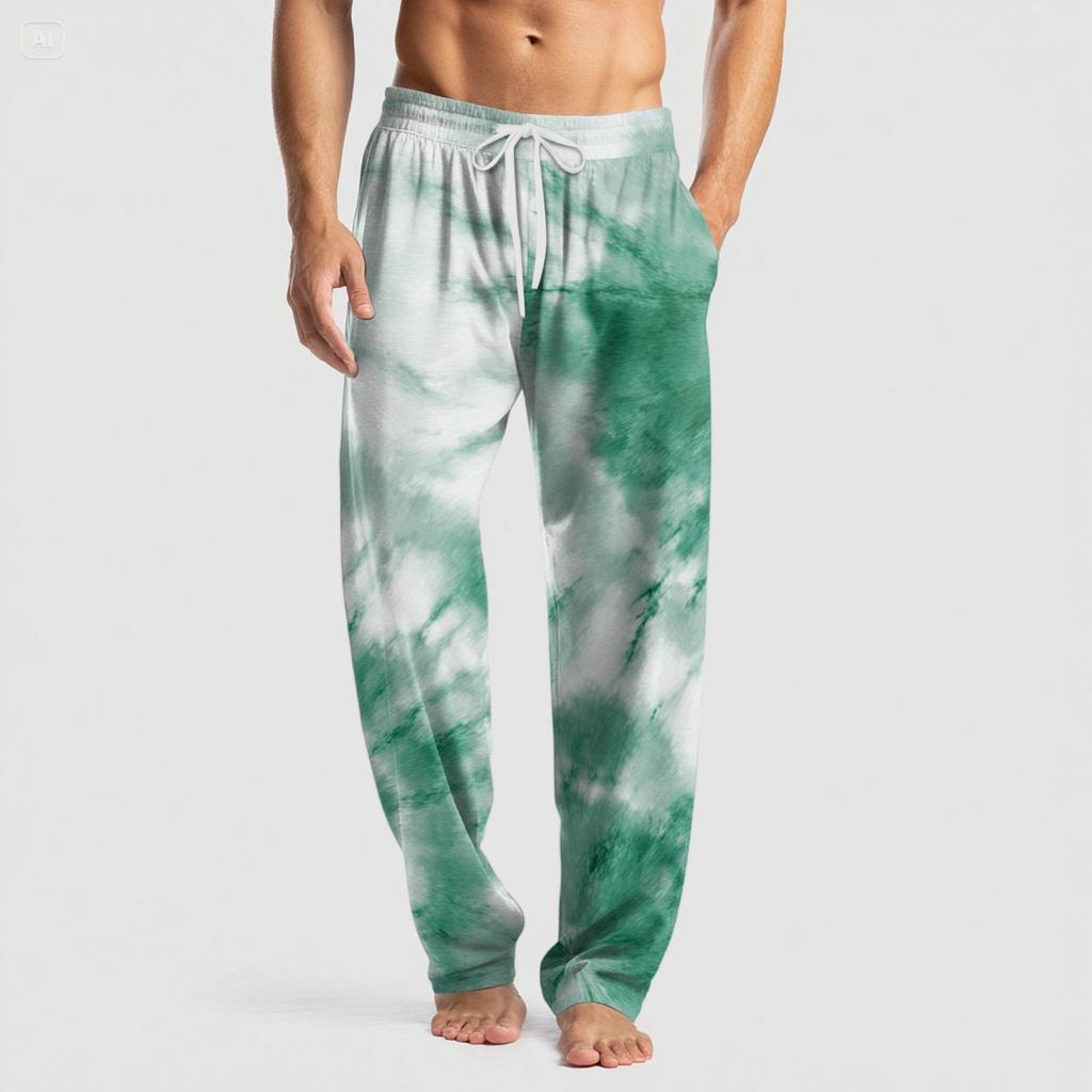 Men's Knitted Fashion Print Pocket Casual Pants Pajama Pants