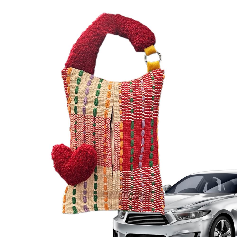 Tissue Box Holder For Car Colorful Heart Pattern Car Paper Organizer Napkin Holder Creative Soft Car Organization Accessories