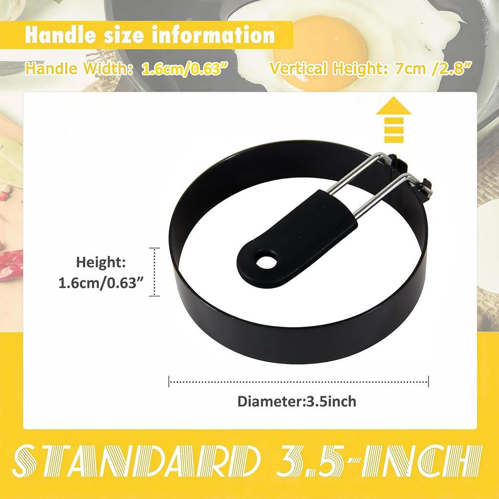 4 Pack Egg Rings for Frying Eggs, 3.5" Round Egg Cooking Stainless Steel, for English Muff Pancake, with Silicone Handle
