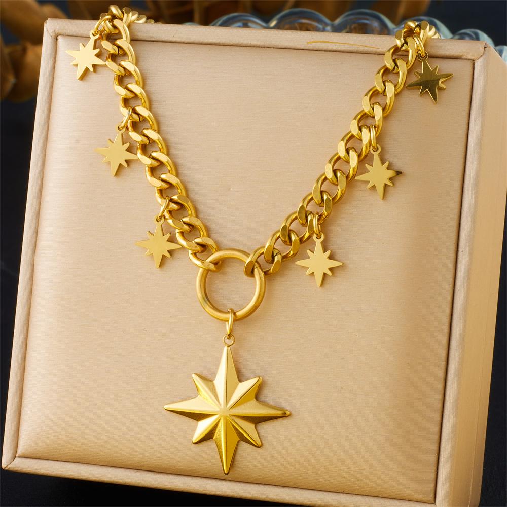 Stainless Steel Multilayer Sun Star Cross Pendant Necklace Women Neck Chain Jewelry Gift