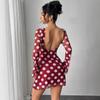 Women's Spring/summer Sexy Polka Dot Backless Mesh Mini Dress with Flared Sleeves