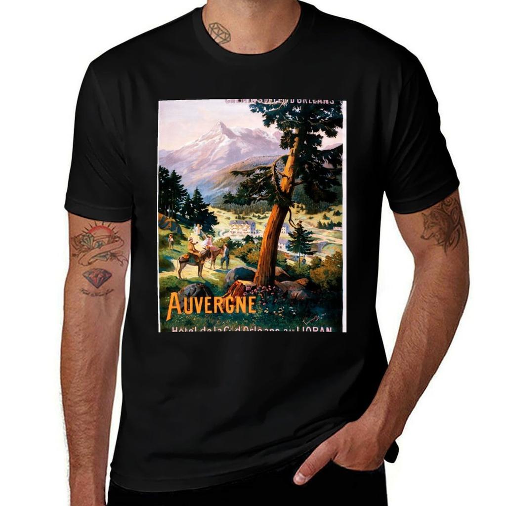 Auvergne, French Travel Poster T-Shirt T Shirts for Man Slim Fit T Shirt Men 100% Cotton Luxury Brand T-Shirt