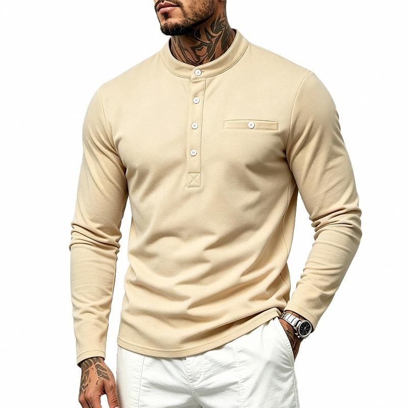 Men S Long Sleeve Henley T Shirt With Chest Pocket Casual Top