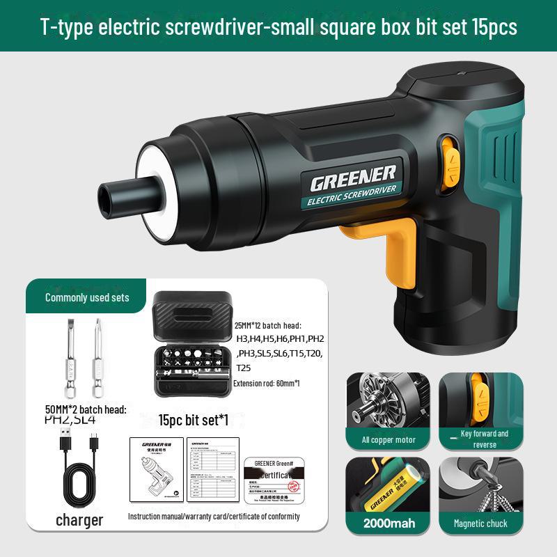 Set șurubelniță electrică reîncărcabilă tip T Green Forest & set de găurit